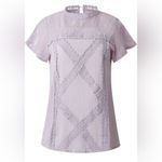 Lavender Cute Lace Blouse Top Short Sleeve High neck w button closure Sz L VGUC Purple Size L Photo 3