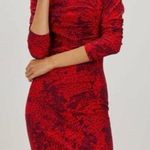 The Kit Jamie Ruched Dress 3/4 Sleeves in Cerise Complication Pattern Size Small Red Photo 0