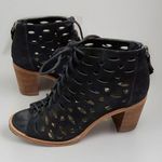 Gianni Bini Black Suede Leather Laser Cut Lace-Up Ankle Booties Size 8M Photo 0