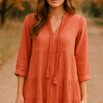 Honorine Giselle Gauze Tiered Mini Dress Mauve Pink Small Boho Western Fall Photo 0