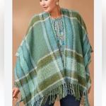 J.Jill  Green Plaid Fringe Cozy Boucle Rana Poncho Cape Womens OS Boho Fall Photo 0
