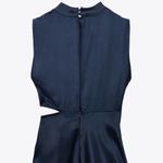 ZARA  Cut Out Waist Satin Effect MIDI Dress W/ Slits Navy Blue Size XS NEW Photo 6