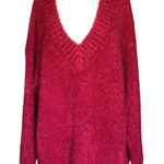 Aerie Oversized Ribbed V-Neck Sweater Long Sleeve Red Pullover Women's Medium Photo 0