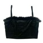 Kittenish Party Girl Black Velvet Spaghetti Strap Crop Top Faux Fur Trim Medium Photo 0
