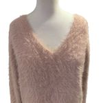Ruby Moon Pink Soft Fuzzy V-Neck Long V-Neck Oversized Open Back Sweater Size XS Photo 2