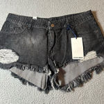 Lovely Denim Shorts Womens 34 Black Jose‎ Denim Cut Off Distressed Short NEW Photo 0
