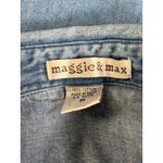 90s Chambray Denim Shirt Folk Art Embroidered Festive Angels Christmas Top Med Blue Photo 6