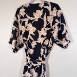 Maison Du Soir Black Tan Floral Bathrobe Women’s S/M Short Sleeve Size M Photo 2