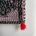 Vintage Large Woven Rooster Tote Market Bag Portugal Bamboo Handle Tufted Pink Photo 1