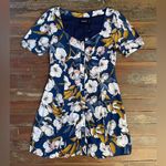 MINKPINK NWT  Pacifico Tea Navy Blue Floral Button Up Sweetheart Dress - Sz M 💛🎀 Photo 7