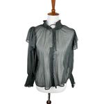 ZARA NWT  Black Sheer Burnout Dot Ruffle Mock Neck Long Sleeve Blouse Top Size S Photo 1
