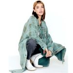 Free People Plaid Long Ruby Jacket Shacked Coat Sage Large Grunge Distressed Photo 6