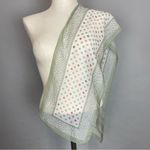 Vintage Scarf Scribble Print Sheer White Small Print Rectangular Olive Green Photo 1