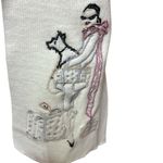 Cream Knit Scarf Patchwork Embroidery Traveling Lady with Scottie Dog Luggage Black Photo 4