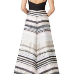 Badgley Mischka Neutral Black Striped Sleeveless V-Neck Hi-Low Gown Size 2 Photo 1