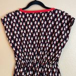 CORA Fit & Flare Deep V Neck Navy Red Bird Dress Size Small Blue Photo 8