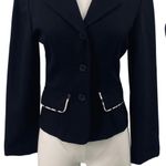 Vintage 90s City Triangles Blazer Animal Print Leopard Trim Fitted Black Small Photo 0