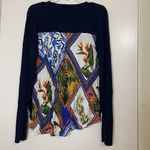 Ecru  Navy knit vneck silk floral detail back lightweight sweater top size medium Photo 3