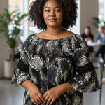 Studio West  Black and White Tropical Print Blouse Photo 0