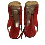 Stuart Weitzman Burgundy Red Pleated Suede Peep Toe Platform Slingback Pumps 8M Photo 8