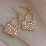 White Pearl Handbag Dangle Drop Earrings for Women Gold Photo 2