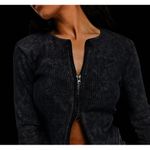 ASOS NEW Ribbed Top Black Double Zipper Acid-Washed Edgy V-Neck Henley Stretchy Photo 2