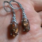 Matrix Fire Opal Solitaire Lever Back Platinum Over Copper Earrings Photo 11