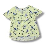 SO  Heritage Floral Lace Up V Neck Short Sleeve Blouse Yellow Blue Small Photo 10