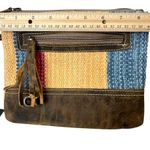 Myra Bag Midsummer Pouch Wristlet Leather Striped Canvas Clutch Brown Bohemian Photo 6
