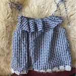 J.Crew  Blue White Gingham Tie Shoulder Eyelet Top Photo 4
