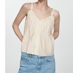 NEW MNG Cream Floral Lace Embroidered Sleeveless Cami Tank Blouse Top Size S White Photo 0