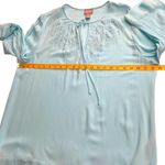 Chico's Women's Embroidered Tunic Blouse Size L Teal Blue Tie Neck Long Sleeve Photo 5