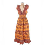 Anthropologie Love The Label Azalea Ruffled Midi Dress Beryl Mango Print Size M Red Size M Photo 5