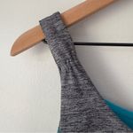 Lululemon  Teal and Gray Athletic Tank Top Logo Pocket Ruched Stretch Sleeveless Photo 4