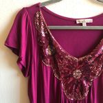 Moa Moa  Top Pink Sequin Floral Bib Cap Slv Tee L Photo 4