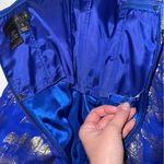 Adrianna Papell VTG Beaded Elegant Blue and‎ Metallic Gold Silk Gown Floor Length Dress Prom Photo 8