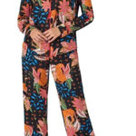 Room Service XL Tiger Floral Print Pajama Set Sleepwear boho whimsi tiger black Photo 0