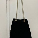 ZARA Velvet Embroidered Floral Bucket Bag Gold Chain Photo 2