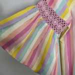 Crown & Ivy Pastel Metallic Striped 3/4 Bell Crochet Sleeve Pom Pom Mini Dress M Photo 3