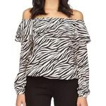 Michael Kors Zebra Off-the-Shoulder Long Sleeve Ruffle Crepe Top NWT Medium Photo 0