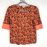 Sundance  Women's Floral Waffle Knit Henley Neck Thermal Top Orange Medium‎ Photo 0