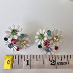 Vintage White Enamel Daisies Flower Colorful Rhinestones clip on earrings Pink Photo 2