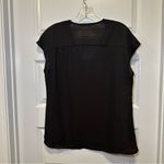 Adrienne Black V Neck Short Cap Sleeve Blouse L Photo 7