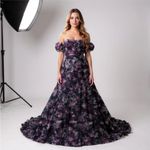 Jovani  40331 | Off the Shoulder Floral Navy Gown | Ruffles | Women’s 6 Photo 2
