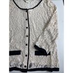 Issi  Cream Lace Cardigan Black Trim Button‎ Down Long Sleeve Elegant Photo 1