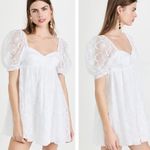 Amanda Uprichard  Candia Embroidered Eyelet Puff Sleeve Babydoll Mini Dress White Photo 1