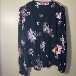 Kaari Blue  xl rayon Black Floral button down Blouse balloon sleeved Photo 5