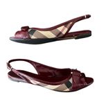 Burberry Women’s Vintage Butgundy Patent Leather Nova Check Peep Toe Flats 41 Photo 6