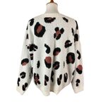 Main Strip  Fuzzy Leopard Knit Sweater Cream Black Brown Cozy Pullover Medium Photo 1