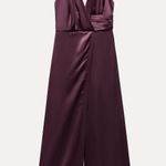ZARA   Burgundy Jumpsuit wide pants halter evening party wedding  Photo 3